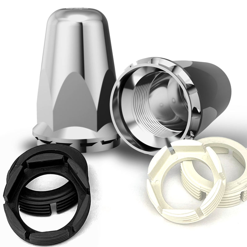 Hug-A-Lug® Nut Cover: Aero Chrome ABS Plastic clamp-on for 33mm 2-piece flange nuts, 3.20" tall